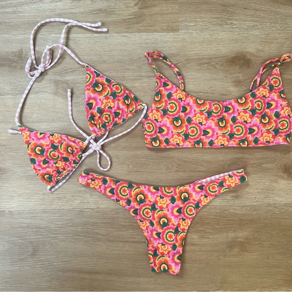 VDM The Label Floral Candy Stripe Reversible Bikini Set